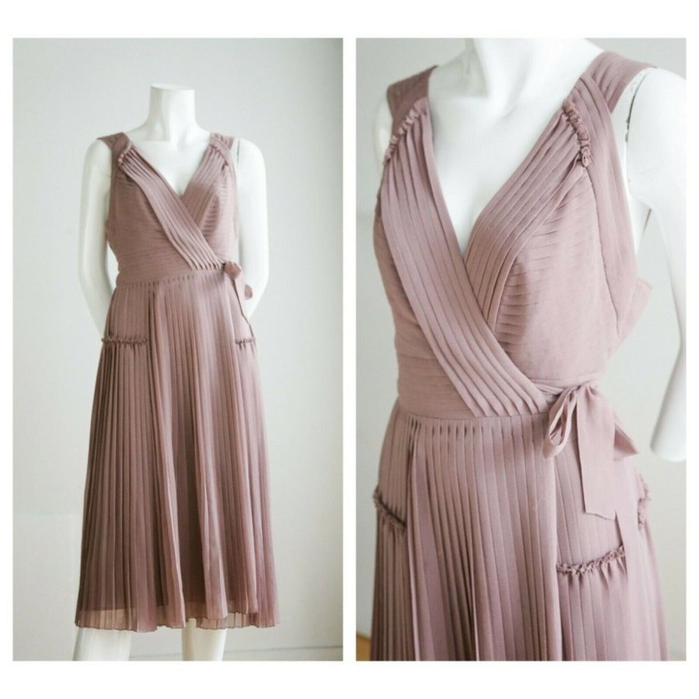 Burberry Mauve Pleated Midi Wrap Dress